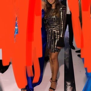 Zhivago Midi Dress in Black & Gold | Color: Black/Gold | Size: 8